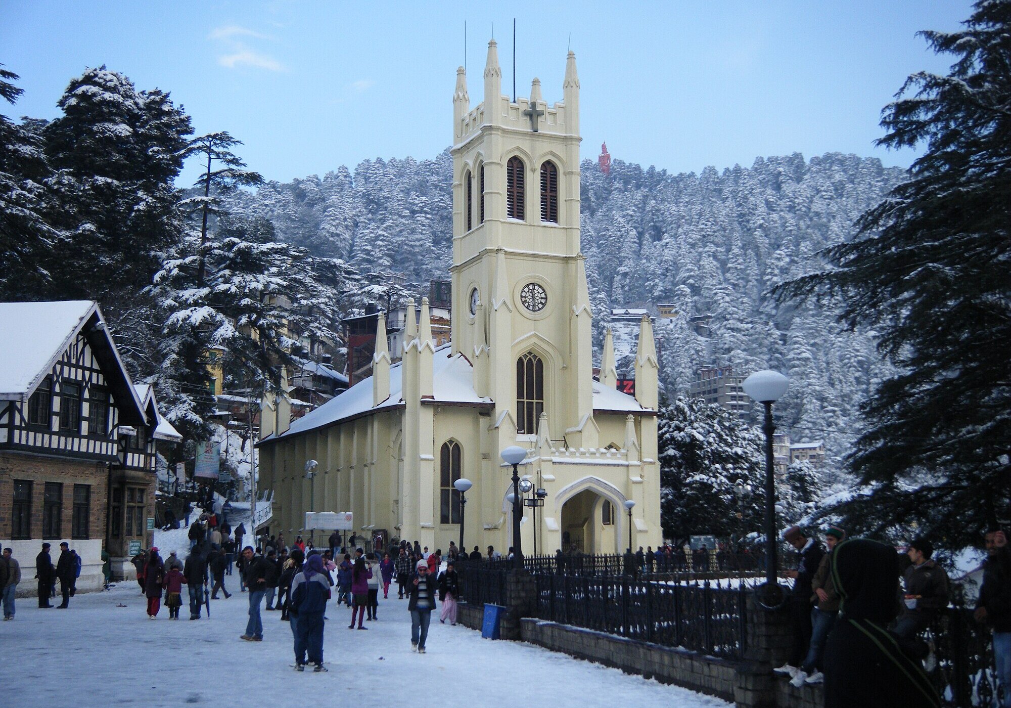 Shimla colonial Mall Road and pine-covered ridge drive