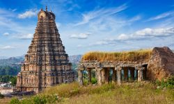 Gopura (or gopuram) tower of Virupaksha Temple. Hampi, Karnataka, India